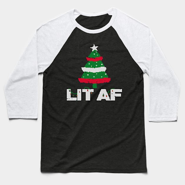 lit af christmas tree ugly sweater Baseball T-Shirt by crackdesign